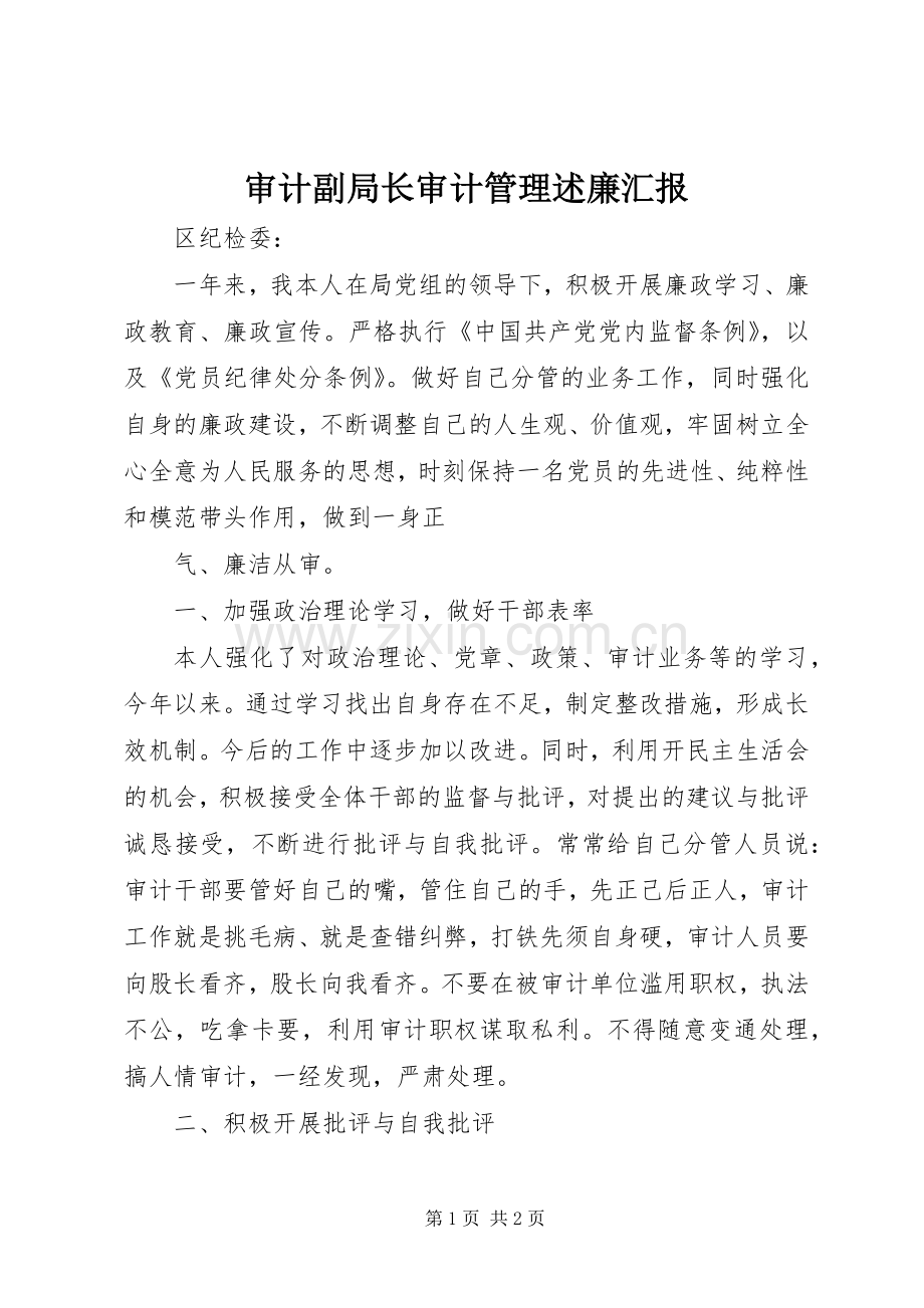审计副局长审计管理述廉汇报.docx_第1页