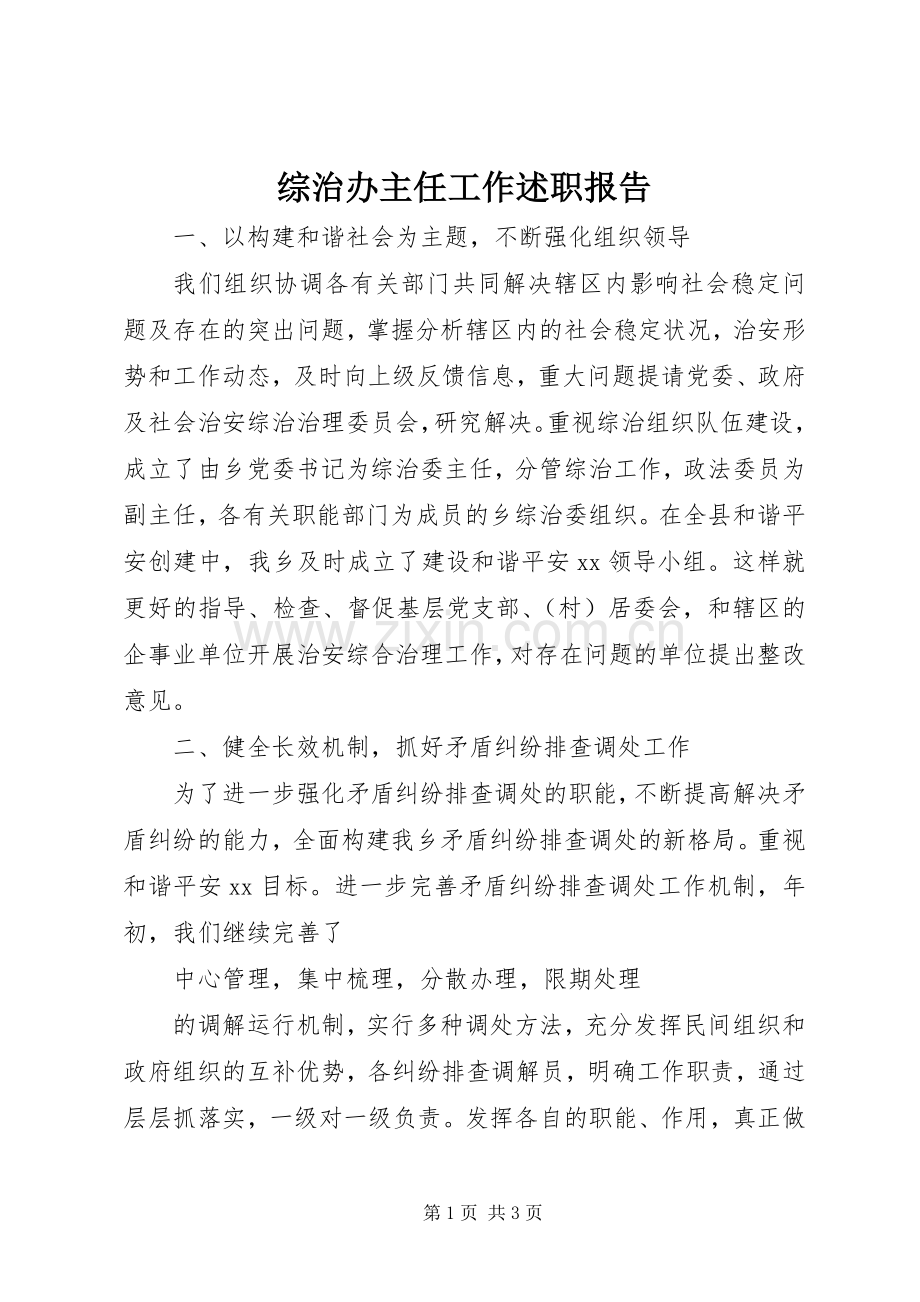 综治办主任工作述职报告.docx_第1页