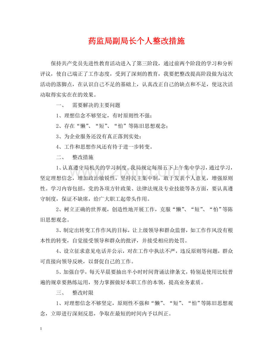 药监局副局长个人整改措施 .doc_第1页