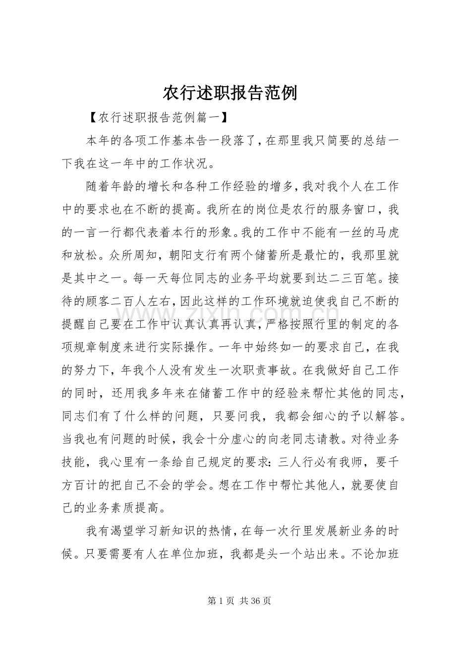 农行述职报告范例.docx_第1页
