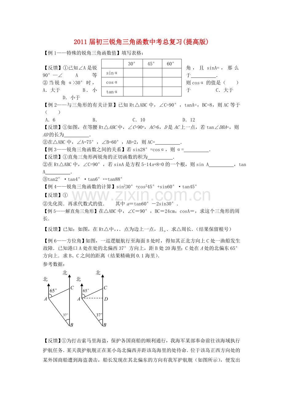 中考数学总复习 锐角三角函数.doc_第1页