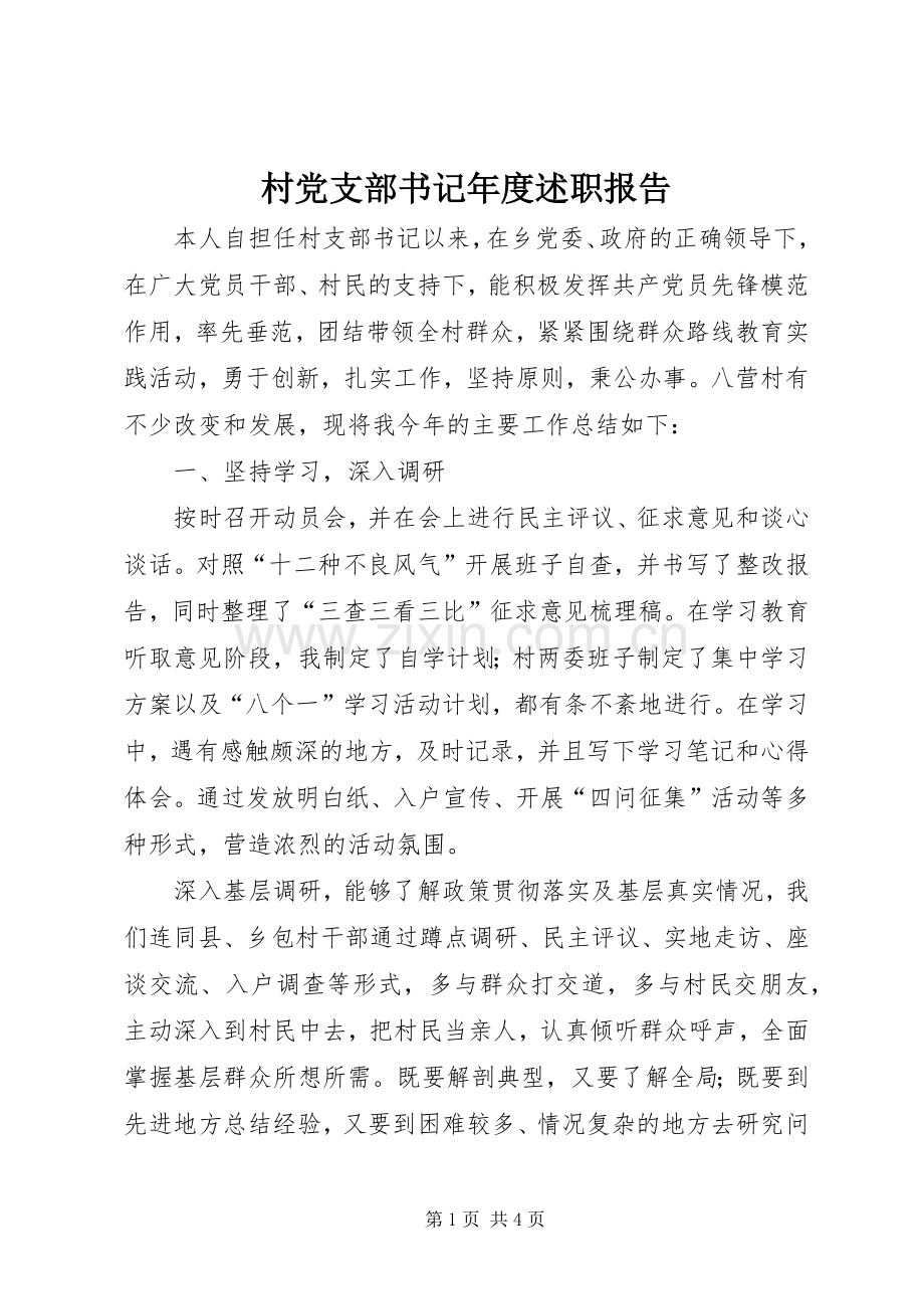 村党支部书记年度述职报告.docx_第1页