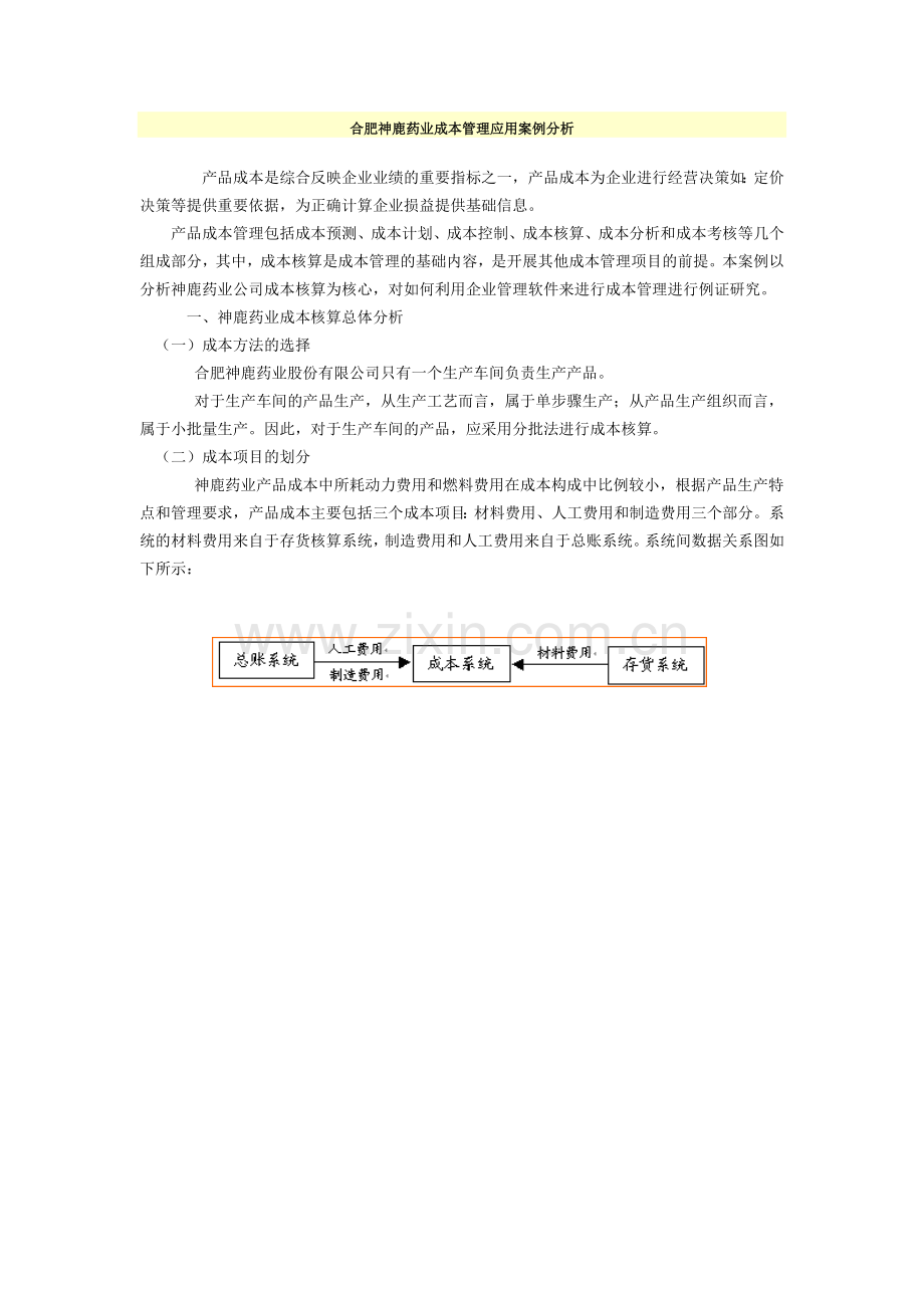 合肥神鹿药业成本管理应用案例分析.docx_第1页