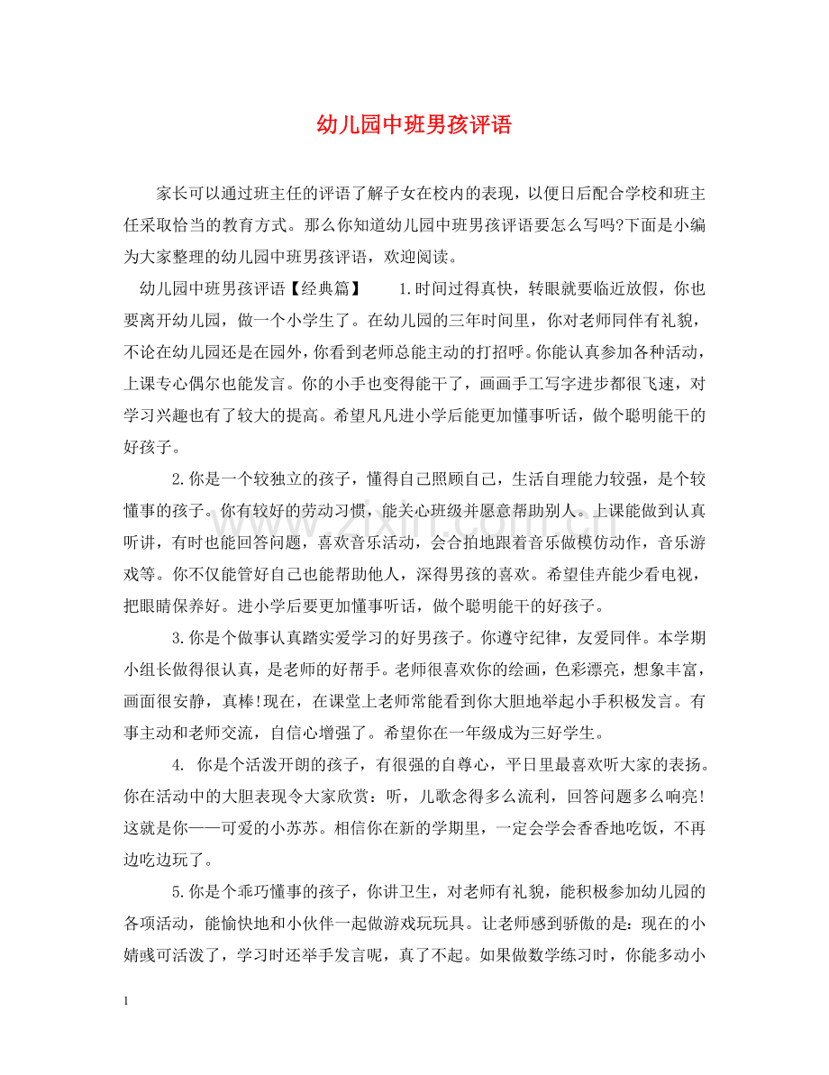幼儿园中班男孩评语 .doc_第1页