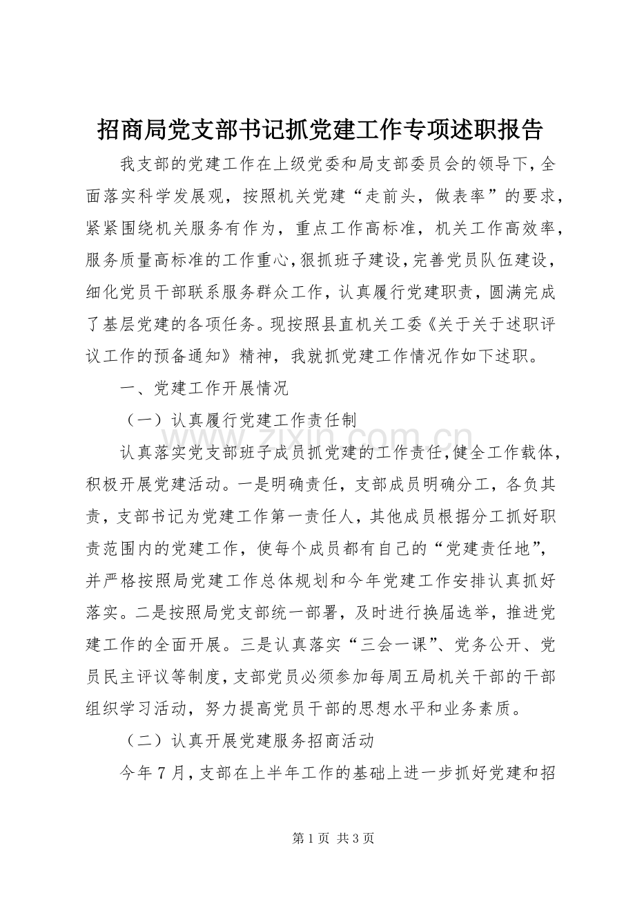 招商局党支部书记抓党建工作专项述职报告.docx_第1页