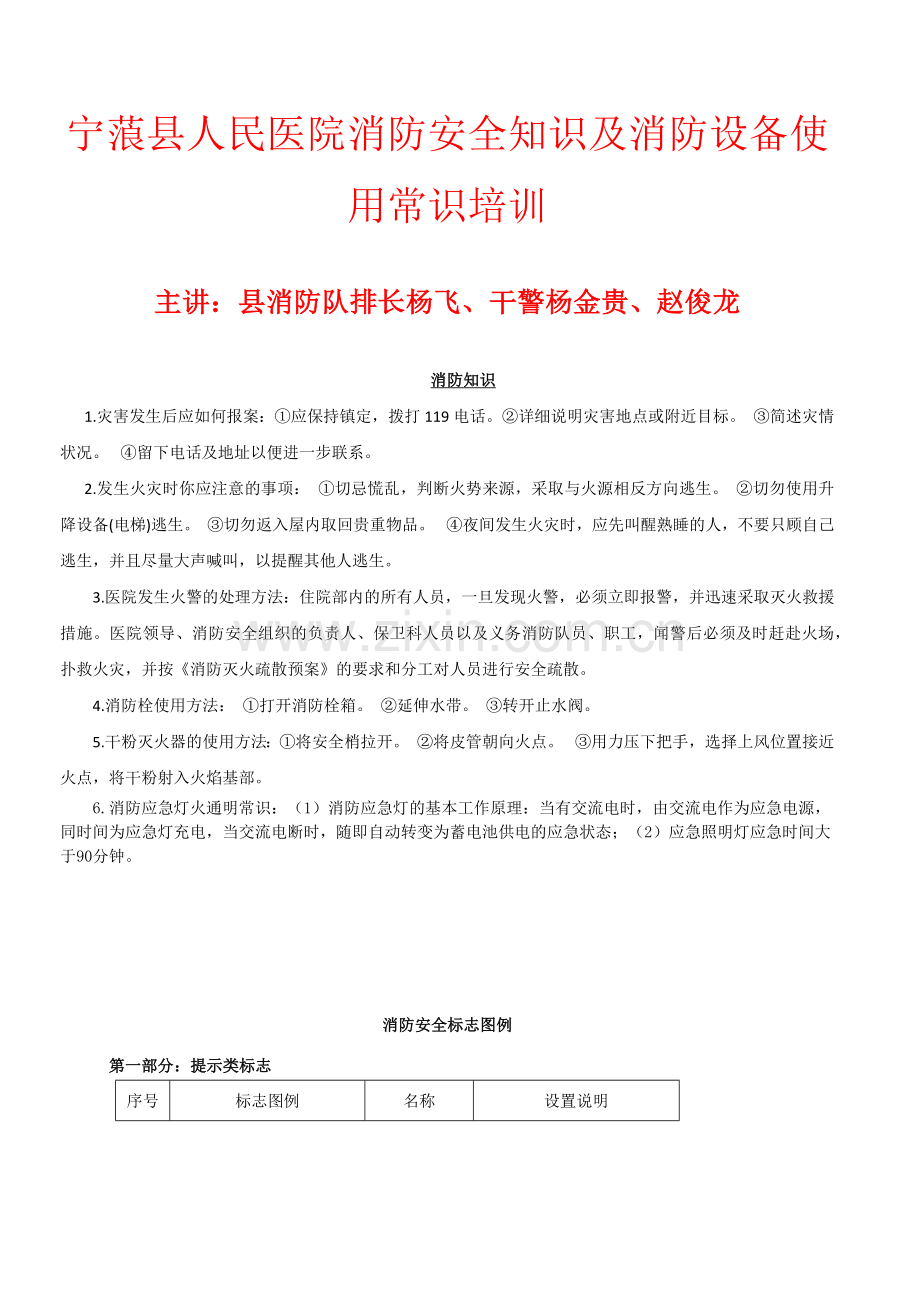 宁蒗县人民医院消防安全知识及消防设备使用常识培训.docx_第1页