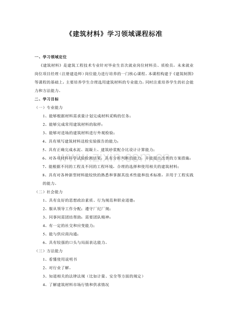 建筑材料课程标准.docx_第1页
