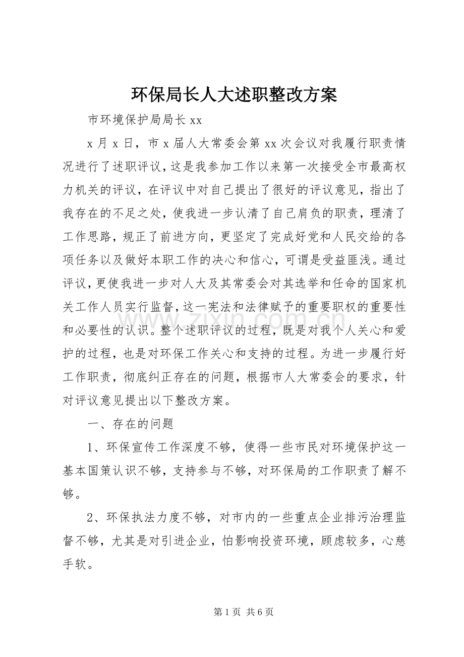 环保局长人大述职整改方案.docx_第1页