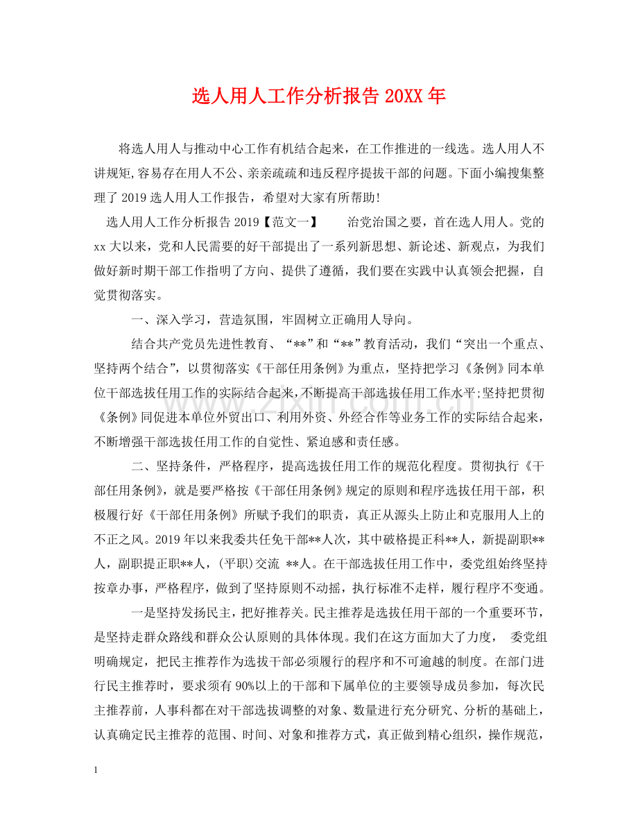 选人用人工作分析报告20XX年 .doc_第1页