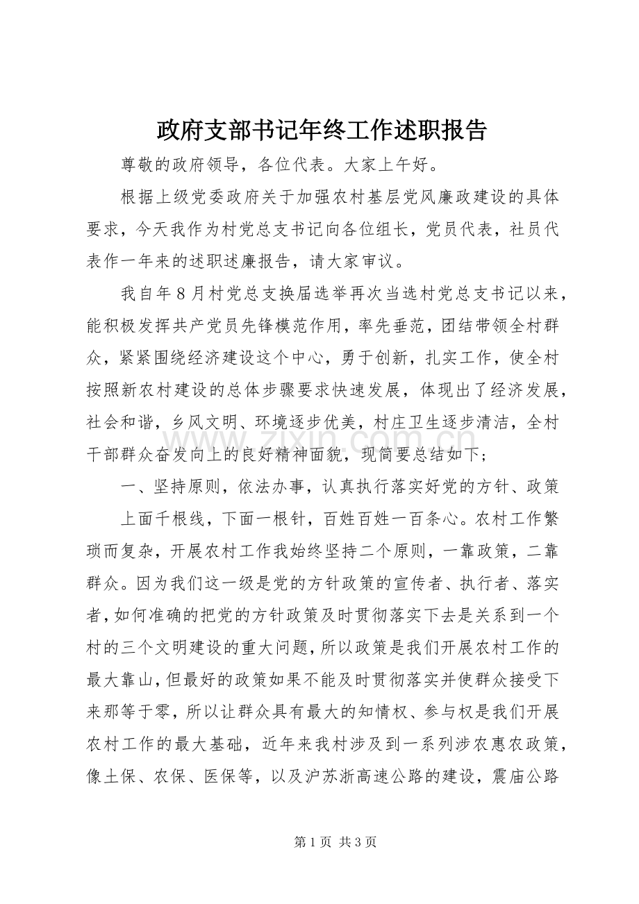 政府支部书记年终工作述职报告.docx_第1页