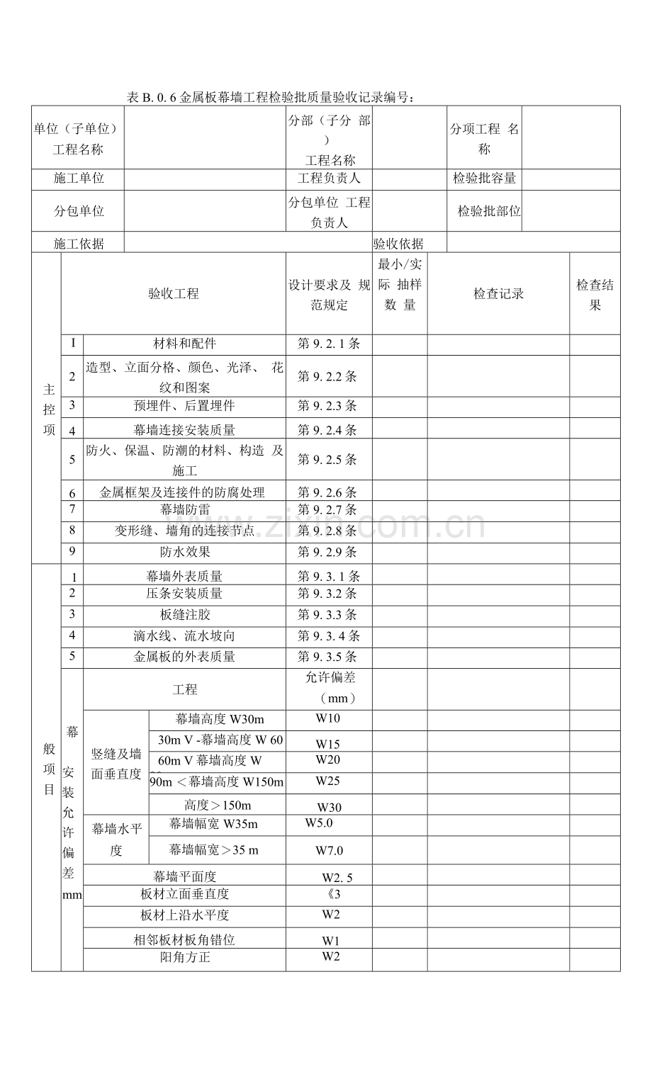 金属板幕墙工程检验批质量验收记录表.docx_第1页