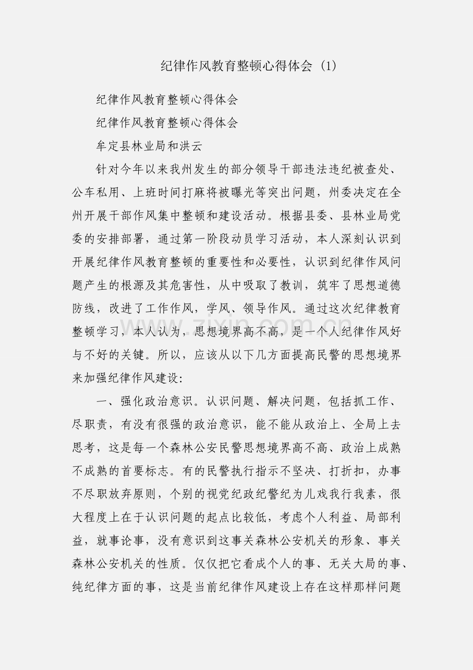 纪律作风教育整顿心得体会 (1).docx_第1页