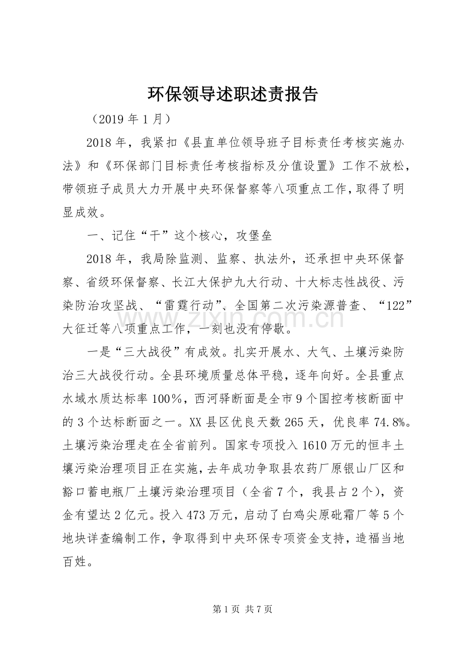 环保领导述职述责报告.docx_第1页