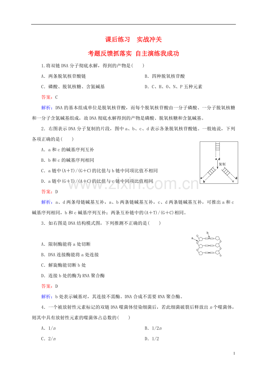 云南省昆明市2014届高三生物-双基模拟高考对接19-DNA分子的结构、复制及基因的本质(含解析).doc_第1页