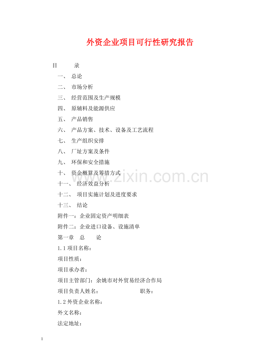 外资企业项目可行性研究报告 .doc_第1页