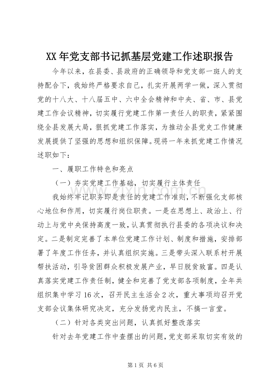 XX年党支部书记抓基层党建工作述职报告.docx_第1页