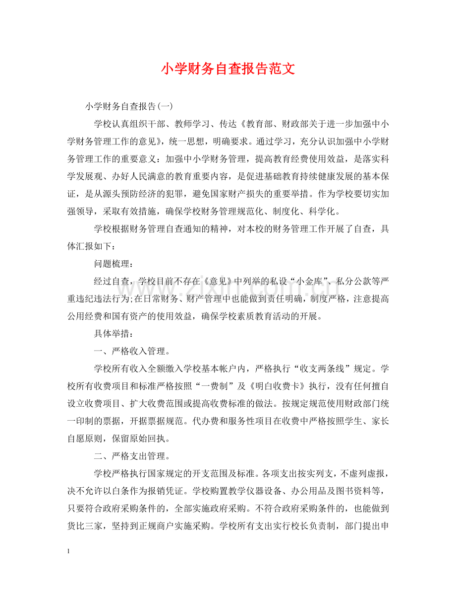 小学财务自查报告范文 .doc_第1页