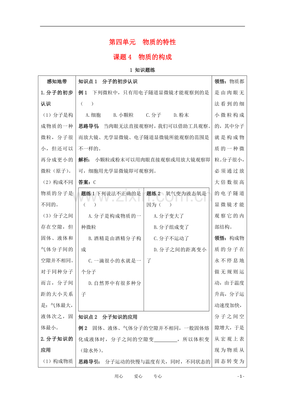 七年级科学上册《物质的构成》同步练习1-浙教版.doc_第1页