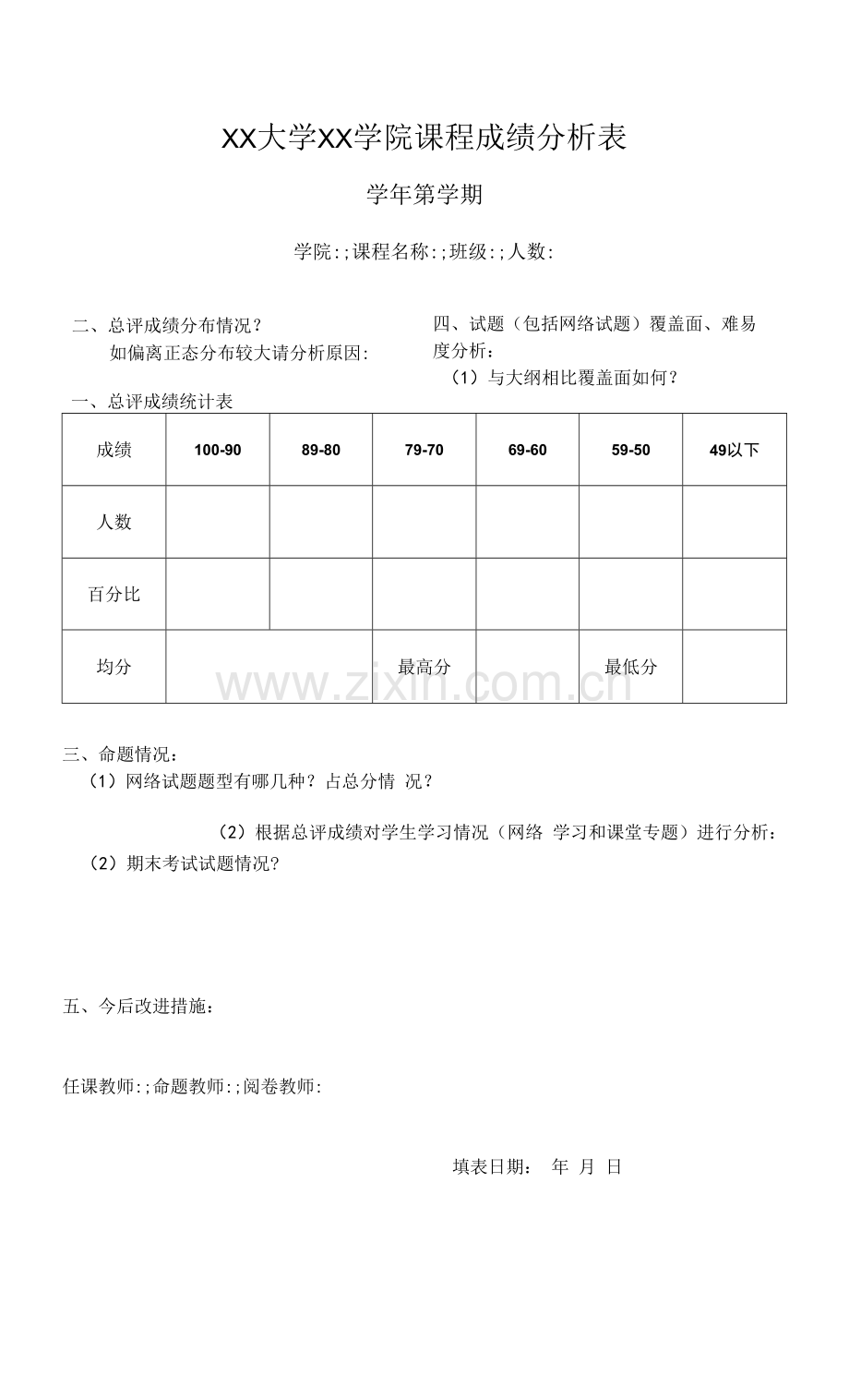 XX大学XX学院课程成绩分析表.docx_第1页