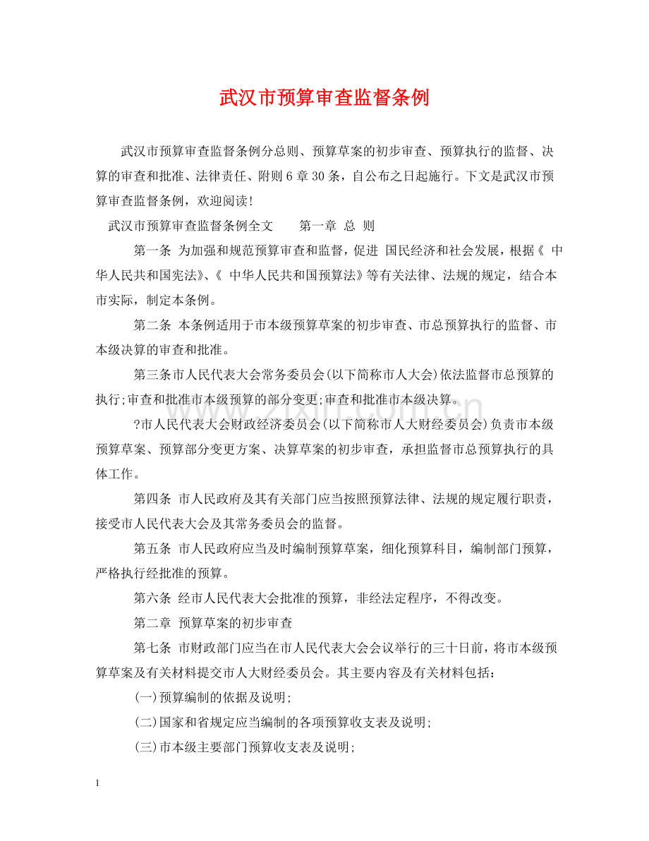 武汉市预算审查监督条例 .doc_第1页