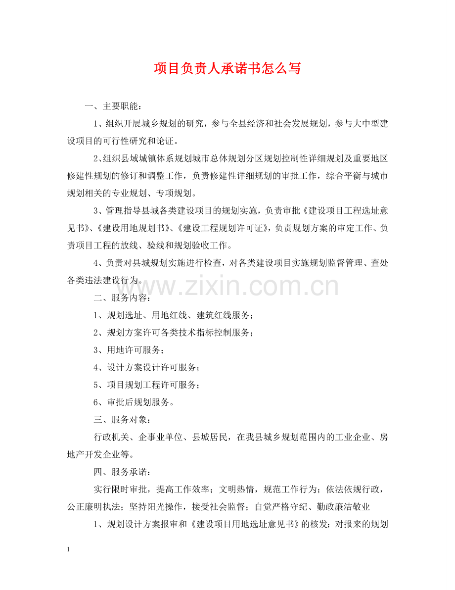 项目负责人承诺书怎么写 .doc_第1页