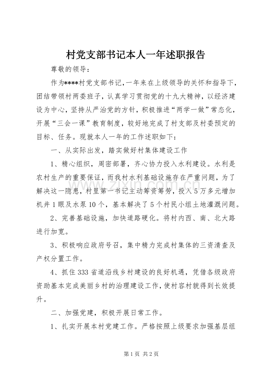 村党支部书记本人一年述职报告.docx_第1页