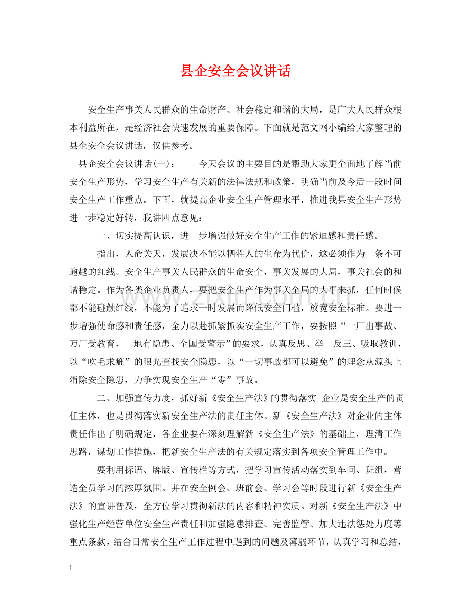 县企安全会议讲话 .doc_第1页