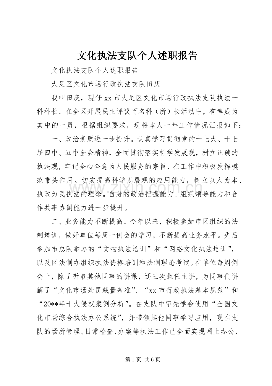文化执法支队个人述职报告.docx_第1页