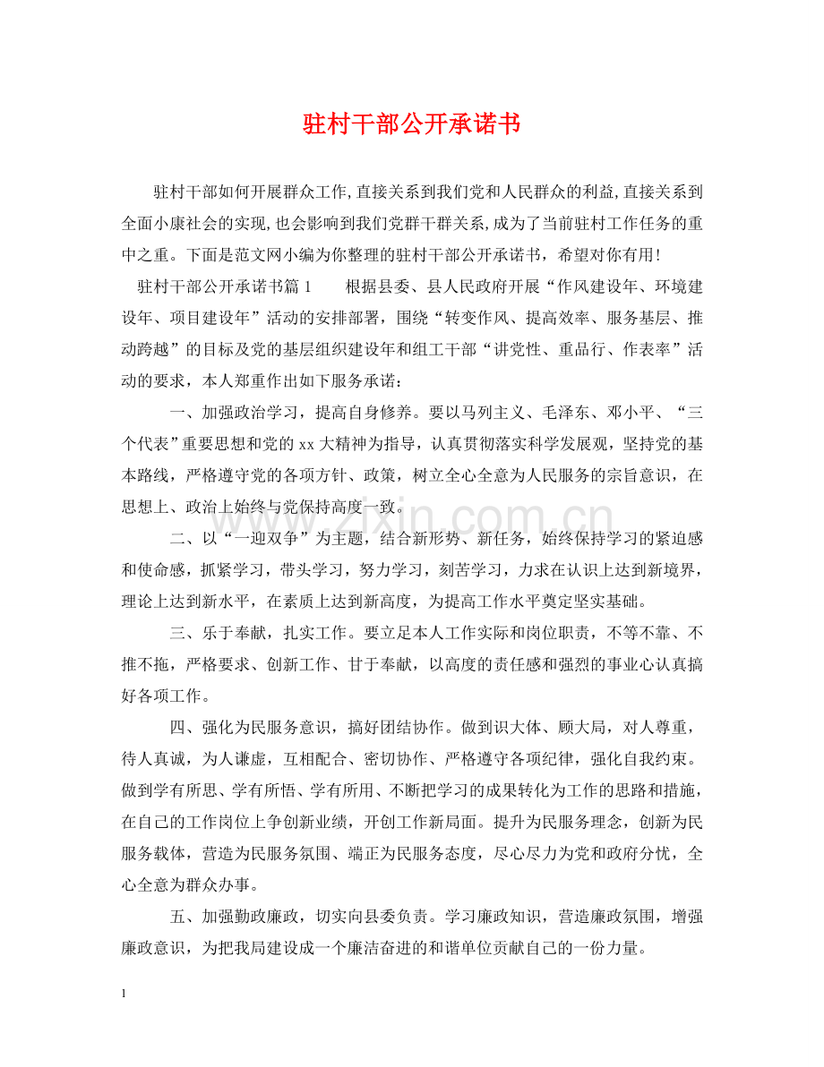 驻村干部公开承诺书 .doc_第1页