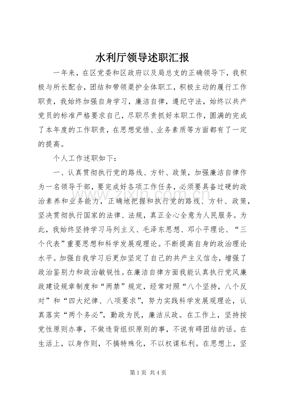 水利厅领导述职汇报.docx_第1页
