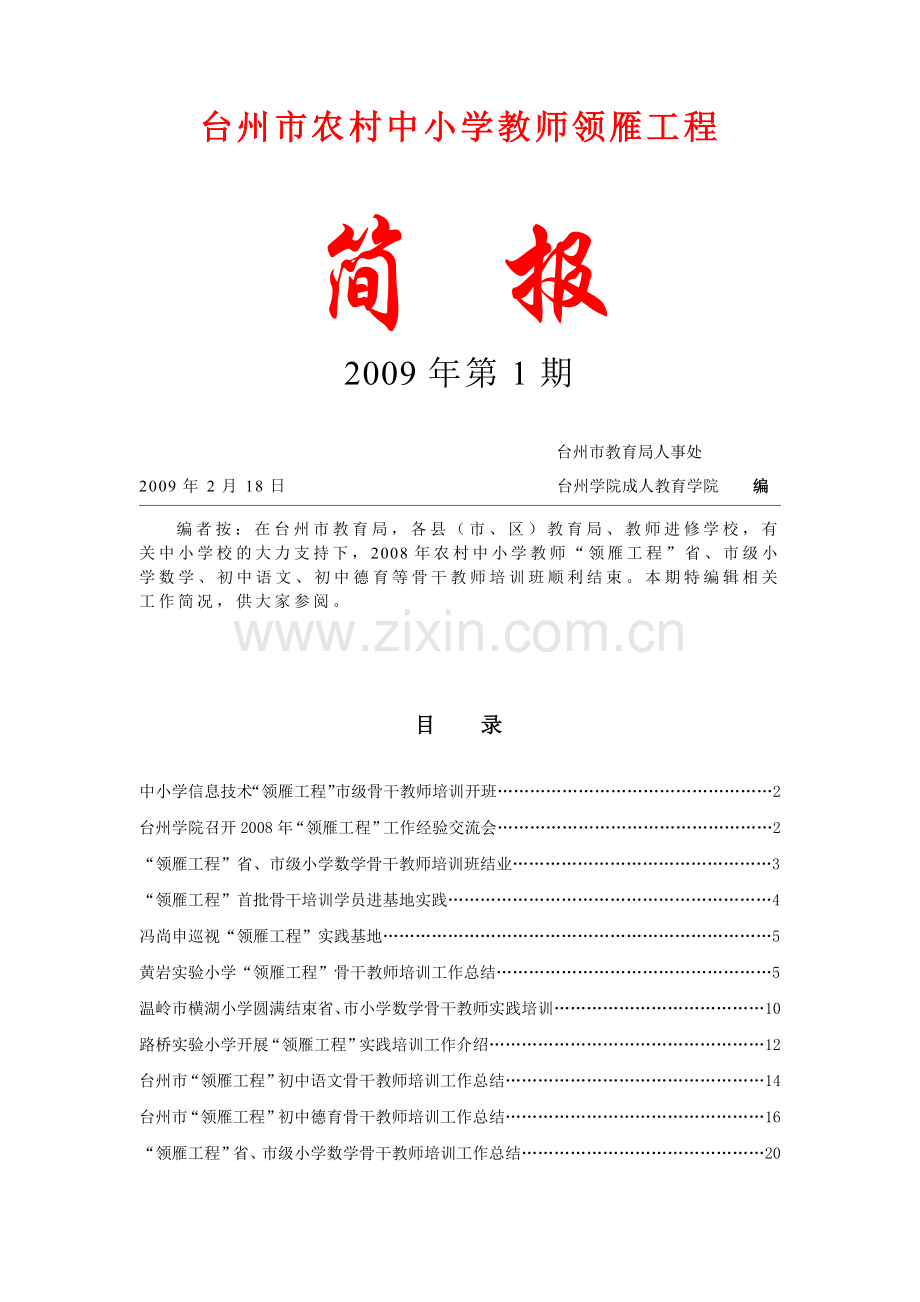 台州市农村中小学教师领雁工程.docx_第1页