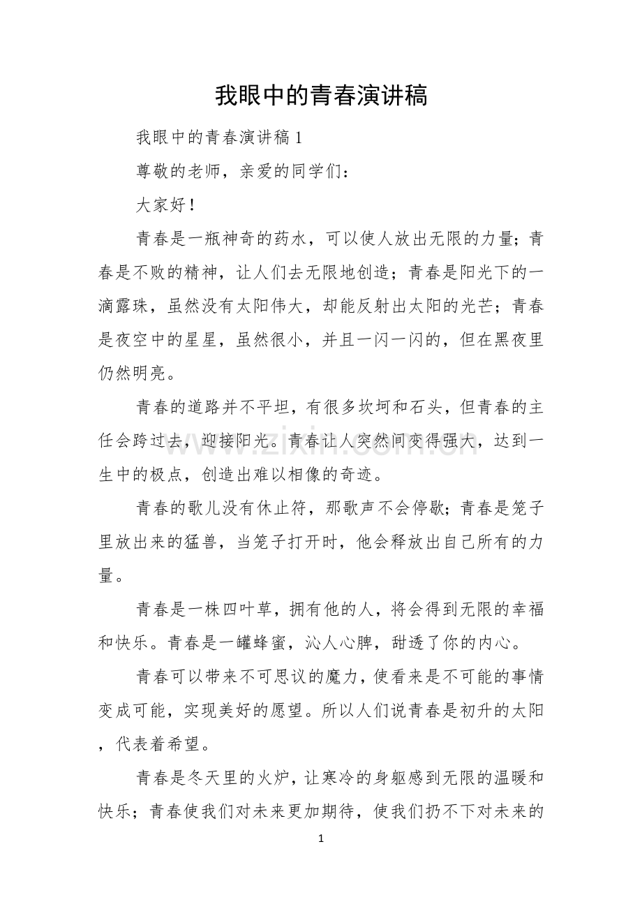 我眼中的青春演讲稿.docx_第1页