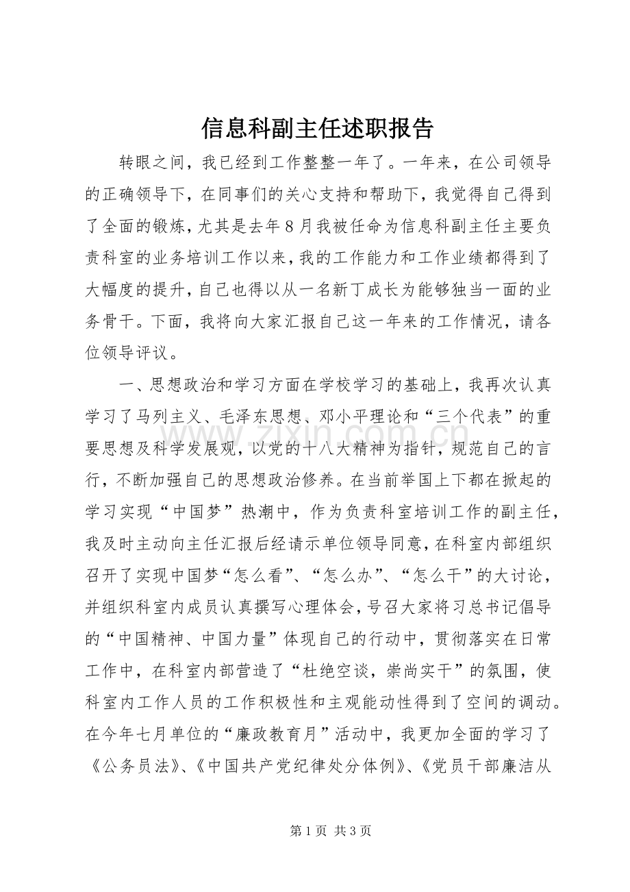 信息科副主任述职报告.docx_第1页