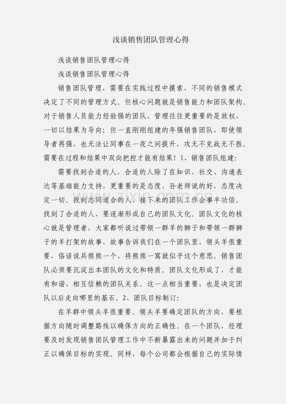 浅谈销售团队管理心得.docx_第1页