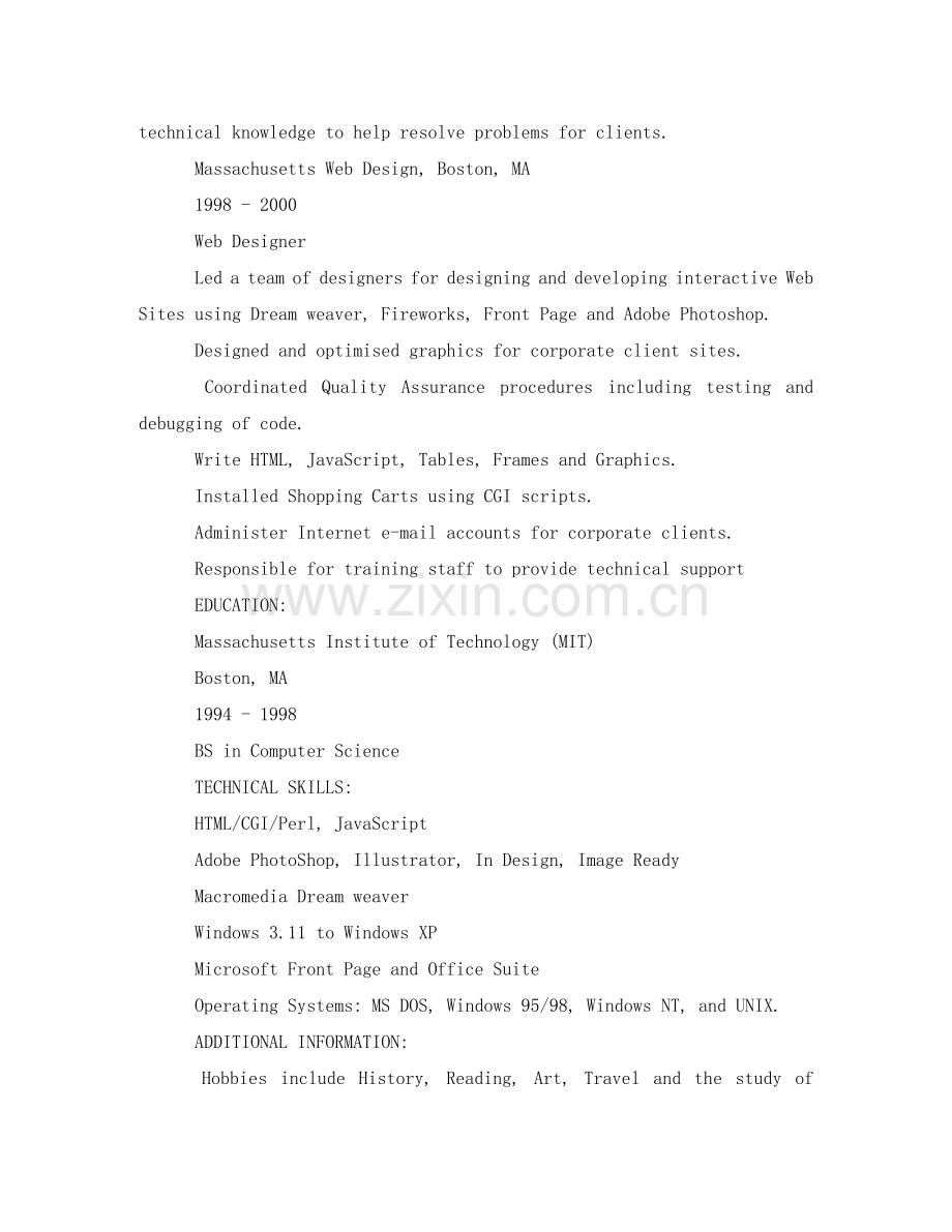 网页设计师求职英文简历模板 .doc_第2页