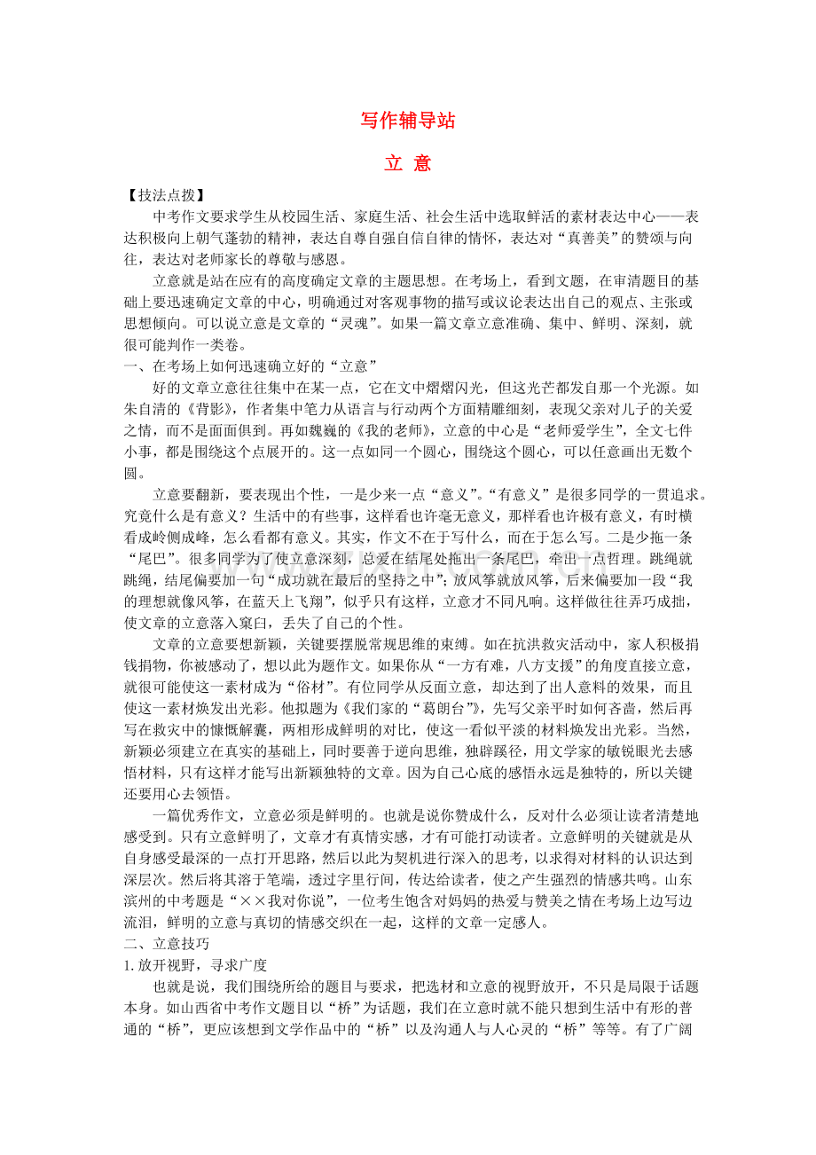 中考总复习语文写作辅导 立意.doc_第1页
