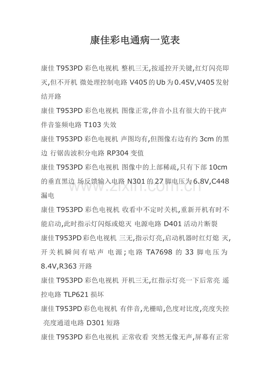 康佳彩电通病一览表.docx_第1页