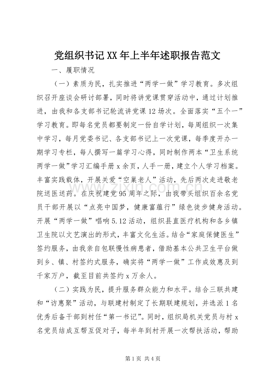 党组织书记XX年上半年述职报告范文.docx_第1页