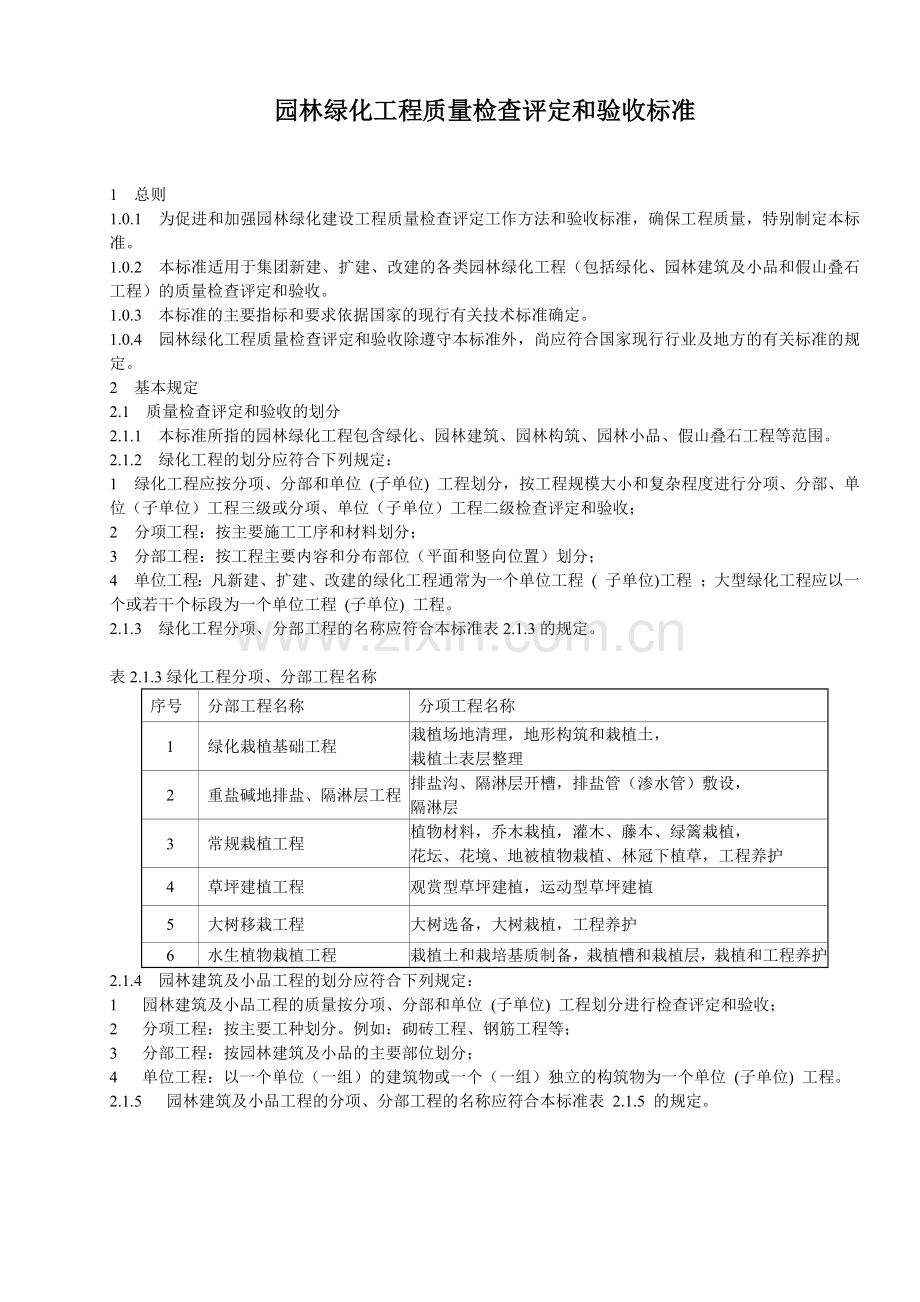 园林绿化工程质量检查评定和验收标准.docx_第1页