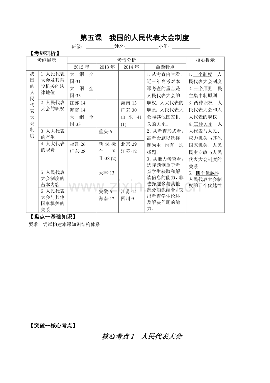 第五课我国的人民代表大会制度讲练.doc_第1页