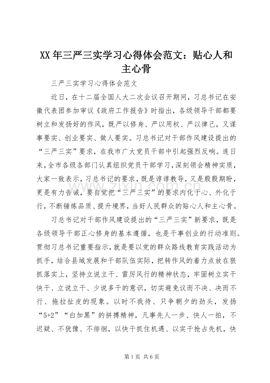XX年三严三实学习心得体会范文：贴心人和主心骨.docx_第1页