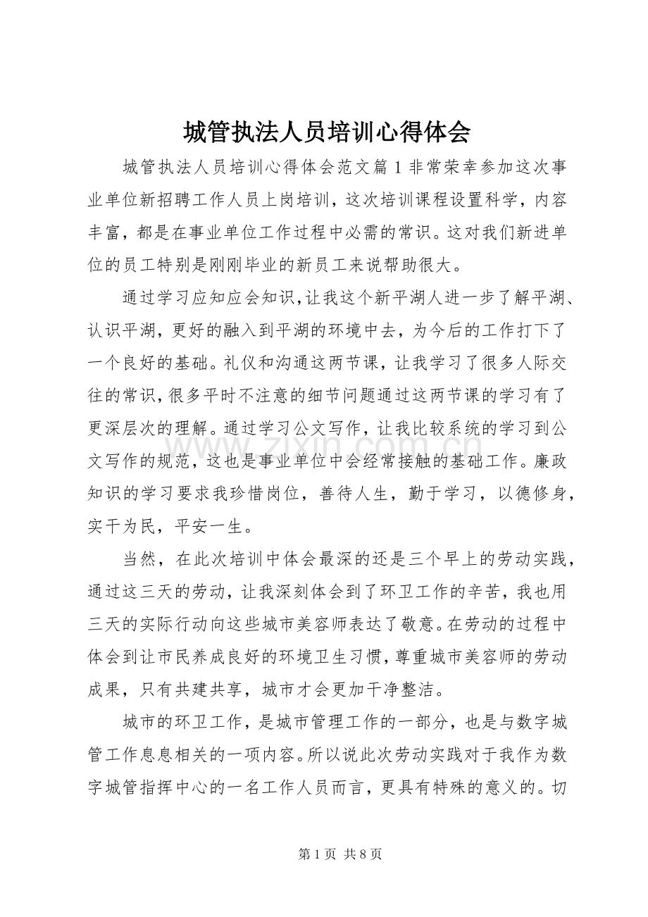 城管执法人员培训心得体会.docx_第1页