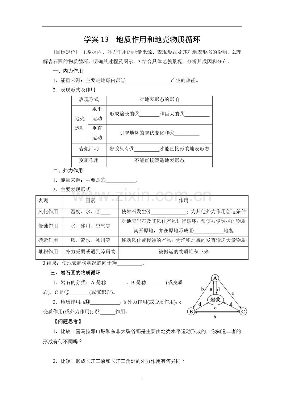 2013届高考地理一轮复习学案：13-营造地表形态的力量.doc_第1页