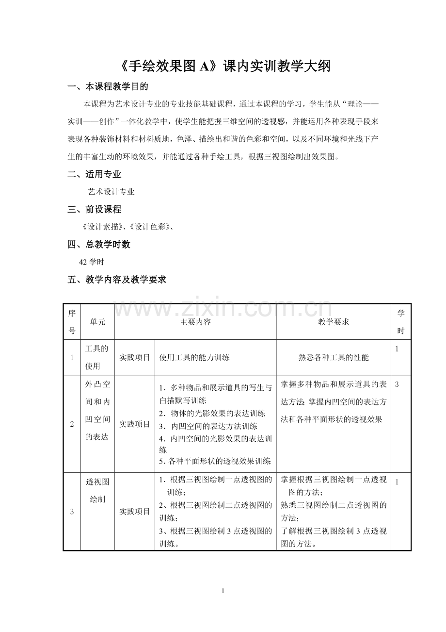 《手绘效果图A》课内实训教学大纲.doc_第2页