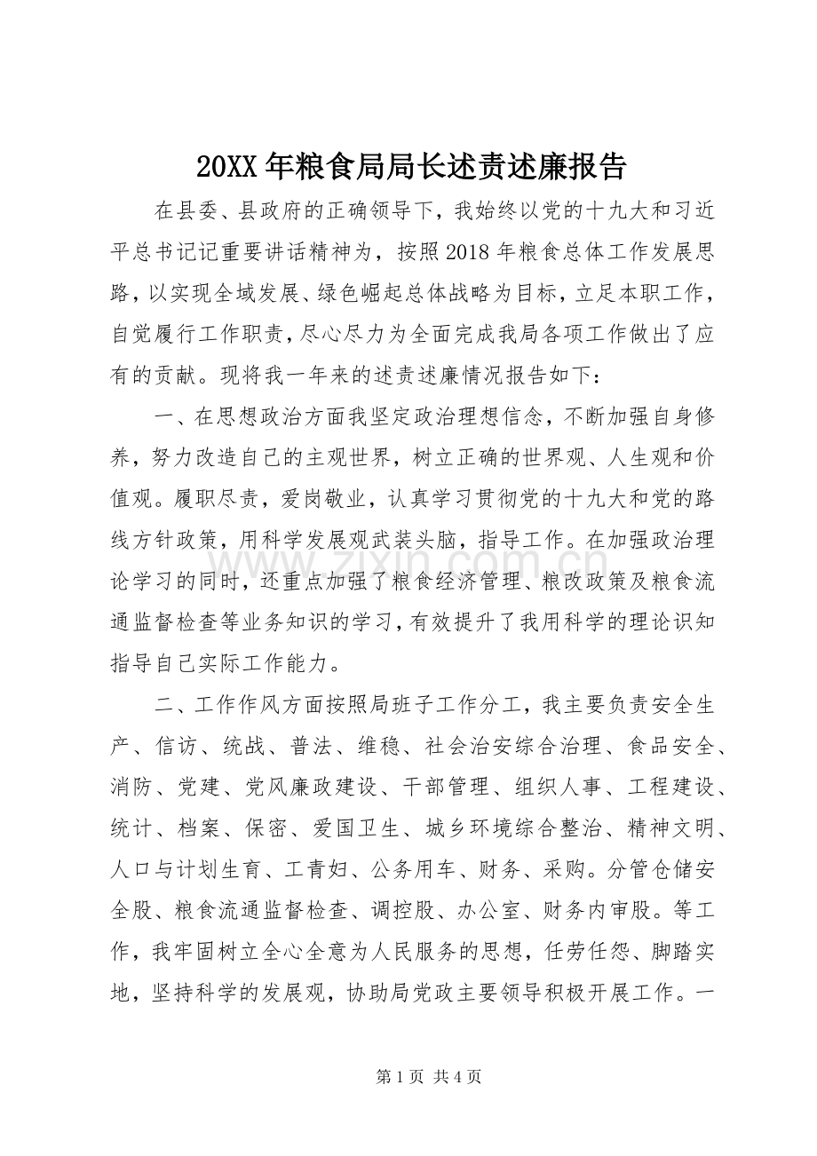 20XX年粮食局局长述责述廉报告.docx_第1页