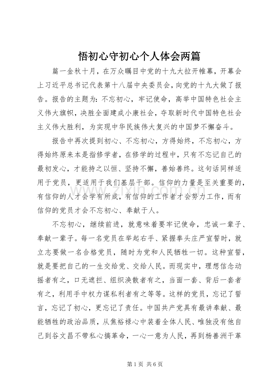 悟初心守初心个人体会两篇.docx_第1页
