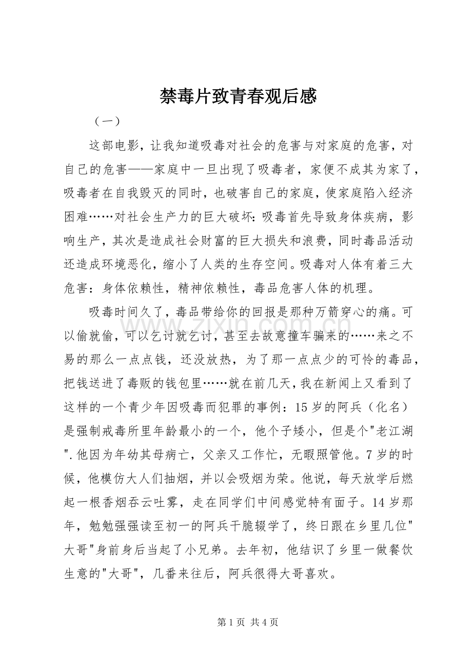禁毒片致青春观后感.docx_第1页