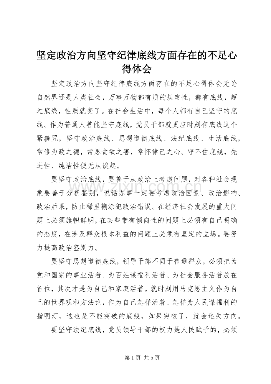 坚定政治方向坚守纪律底线方面存在的不足心得体会.docx_第1页