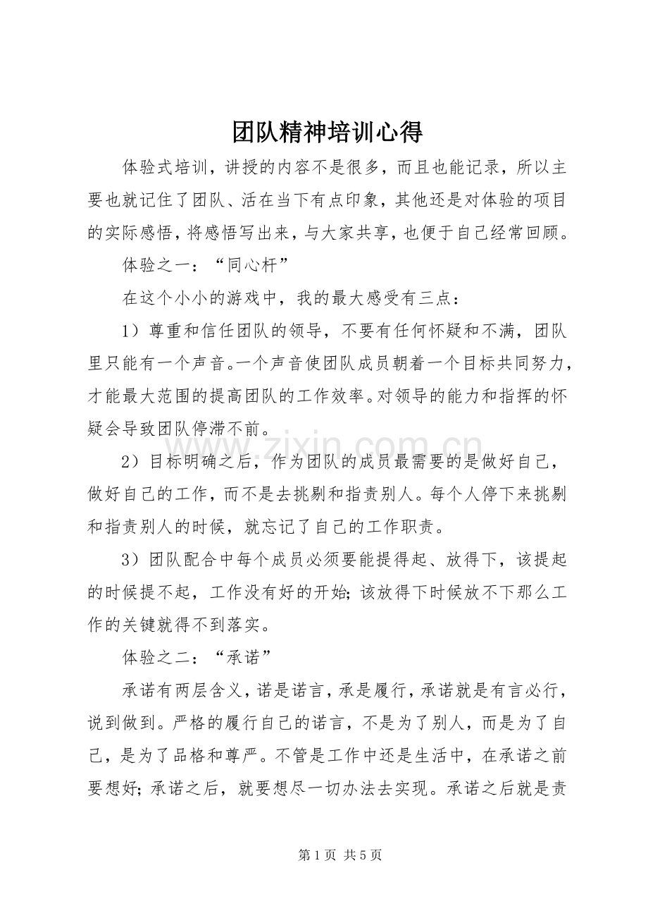 团队精神培训心得.docx_第1页