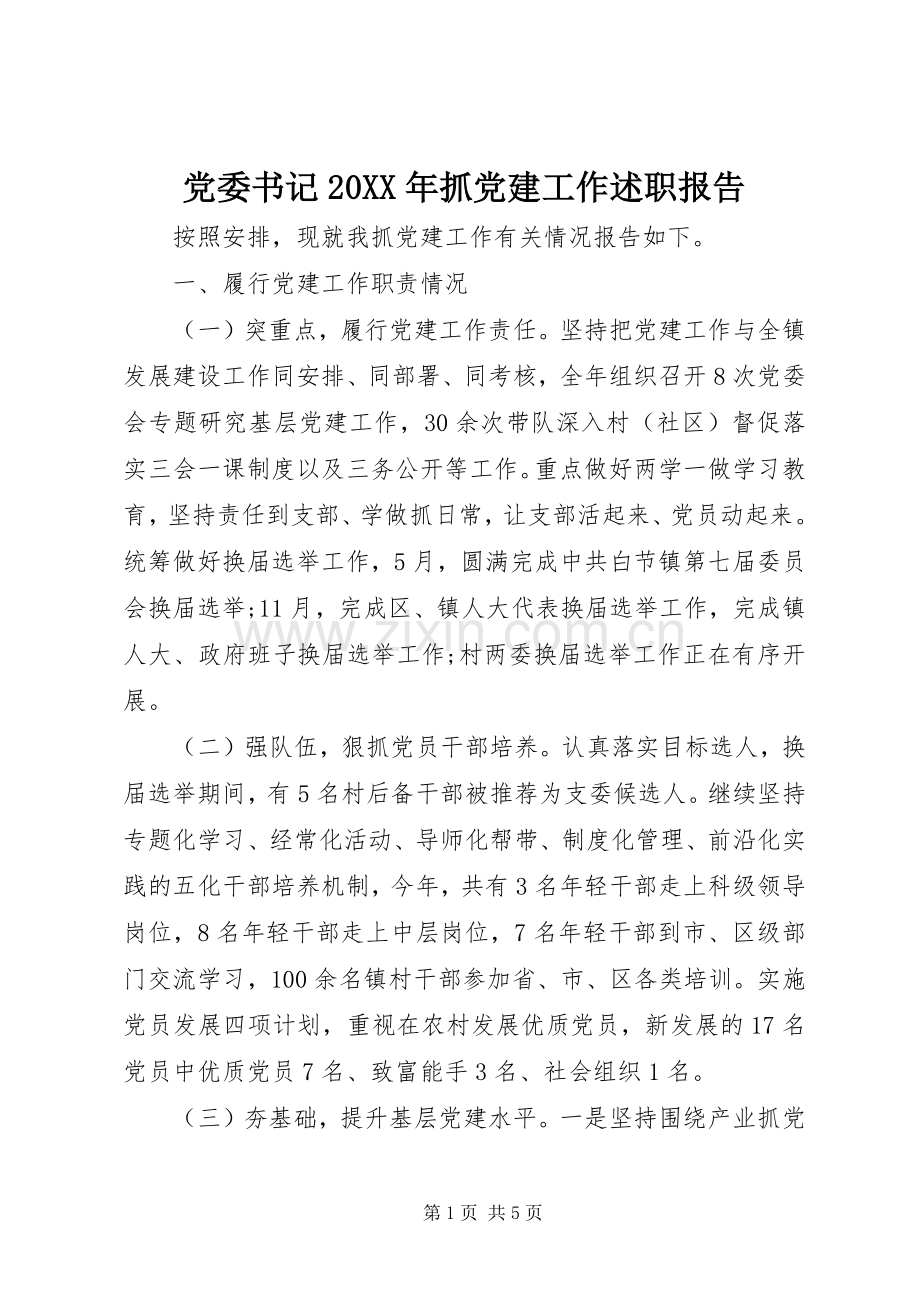 党委书记20XX年抓党建工作述职报告.docx_第1页